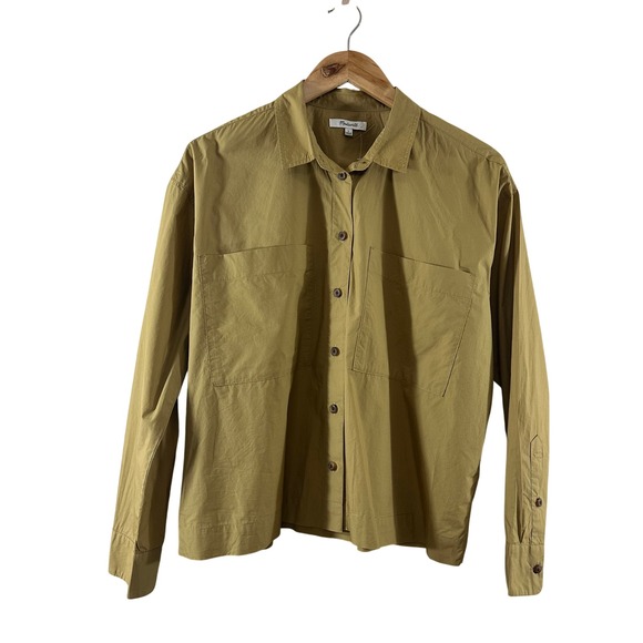 Madewell Tops - Madewell Womens L Cotton Button Front Utility Shirt Olive Mustard Long Sleeve